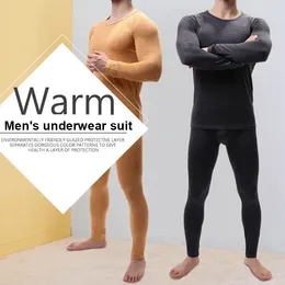 Men's Thermal Underwear 2pcs Mens Set Solid Colour Warm Sleepwear Kit Thin Long Sleeve Casual Tshirt Top Bottoms Pants For Fall K2