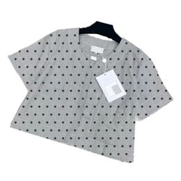 Designer Women Blouse Polka Dot Shirt For Woman Summer Short Sleeve Cropped Blouse Tops Elegant Luxury Gray Woman Lady Shirts