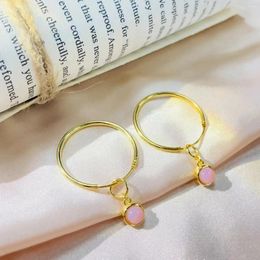 Hoop Earrings S925 Silver Pink Natural Opal Ear Ring Classic All-match