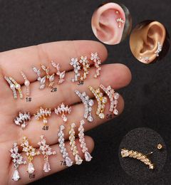 1PC Cz Curved lage Piercing Jewelry 20g Stainless Steel Earring Tragus Rook Conch Screw Back Stud Ear6517913