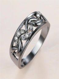 Wedding Rings Trendy Male Female White Crystal Charm 14KT Black Gold For Women Men Hip Hop Hollow Geometry Engagement Ring2272931