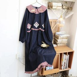 Casual Dresses 108cm Bust Spring Summer 2024 Women Sweet Mori Kei Girl Fashion Loose Plus Size Floral Embroidered Comfortable Denim