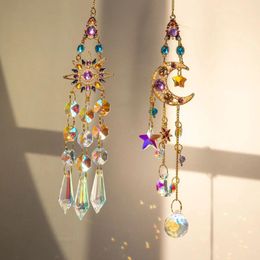 Decorative Figurines Suncatcher Crystal Wind Chime Prisms Rainbow Vintage Chimes Sun Moon Hanging Light Catcher Home Garden Craft Decoration