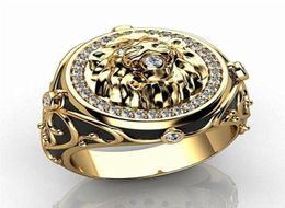 Cluster Rings Fashion Masculine Lion Gold Color For Men Zircon Diamonds Gemstones Bague Jewelry Punk Hip Hop Trendy Accessories Gi8318839