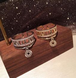 Fashion luxury designer diamonds zirconia Roman numerals circular copper band ring for women girls open adjustable gold silver col6092052