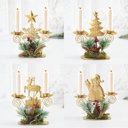 Candles Navidad Noel Christmas Decoration New Year Candle Holder Metal Christmas Tree Candlestick Santa Berry Ornament Xmas Table Decor