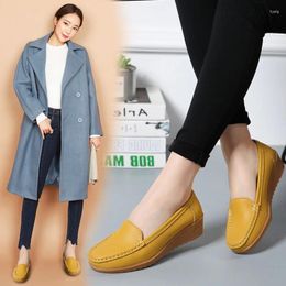 Casual Shoes Genuine Cowhide Spring And Autumn Soft Bottom Mom Tendon Female Flat Loafers Pregnant Women's