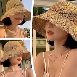 Berets Beach Hats Adults Female Sunscreen Cap Simple Women Straw Summer Sun For Lady Folding Bow Travel Caps Femal Y3J2