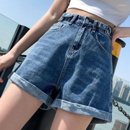 Women's Jeans Denim Shorts For Women High Waist Wide Legs Effect Adjustable Waistband Rolled Edge Loose Fit Pants Trend Summer
