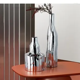 Vases Silver-plated Twist Crafts Ceramic Vase Desk Decoration Abstract Geometric Floral Flower Pots Decorative Arrangement