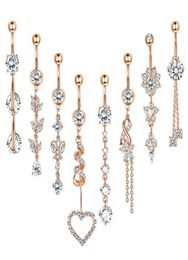 Zircon Belly Bar Stainless Steel Navel Ring Chain Tassel Pendant Pin Accessories Set 16pcs Lot Piercing Kit Girl Belly Bars Belly 6140736