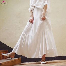 Skirts 2024 Summer Women White Long Skirt High Waist Stretch Cotton And Linen Saia A-Line Faldas Jupe Femme