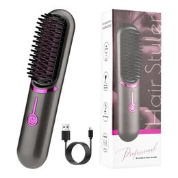 Electric Hair Brushes Wireless Straightener Brush for Women Portable Rechargeable Cordless Heating Comb 240424