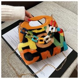 Bag 2024 Western Style Contrast Color Plush Bucket Autumn And Winter Fashion Women's Designer Chain Shoulder Messenger