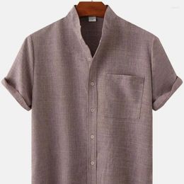 Men's Casual Shirts Summer Short -sleeved Pure Colour Cotton And Linen Shirt