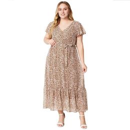 Basic Casual Dresses Plus Size Short Slve V Neck Floral Print Chiffon Summer Dresses For Women Y240429