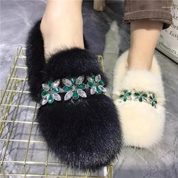 Casual Shoes Crystal Decor Women Flat Moccasins Winter Warm Furry Flats Loafers Espadrilles Ladies Walking