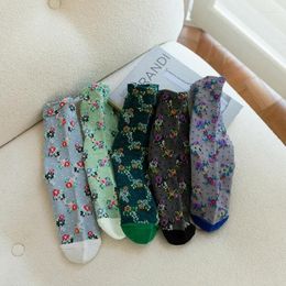 Women Socks Flower Embroidery Harajuku Vintage Streetwear Ethnic Style Long Japanese Fashion Girls Kawaii Cute