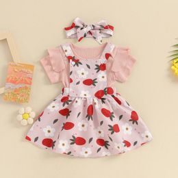 Clothing Sets CitgeeSummer Infant Baby Girl Outfits Set Short Sleeve Ribbed Romper Daisy Print Suspender Skirt Headband Clothes