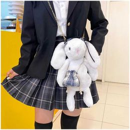 Backpacks Kawaii Plush Rabbit Shoulder Bag Cartoon Fluffy Horizontal Body Bag Creative Messenger Bag Girl BackpackL2405