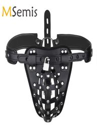 Sexy Gay Bondage Men Lingerie PU Leather Jockstrap Basket Thong Gstring Gay Underwear with Locks Exotic Men Panties Cuecas Gay C14677399