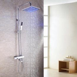 Thermostatic Exposed Bathroom Shower Faucet Set 10 Inch LED Temperature Sensitive Rainfall Shower Head Brass Hand Shower 21029191871