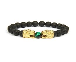 New Men Jewelry Double Leopard Lion Tiger Head Bracelet with 8mm Natural Stone Beads Beaded Bracelets Bangle For Gift3701667