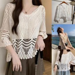 Women's T Shirts Womens Crochets Top Long Sleeve Hollowed Out Swim Cover Up Summers Tunics