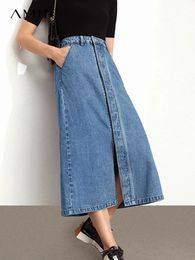 Amii Minimalism Denim Skirts For Women Streetwear High Wasit Split Jean Skirt Female Long Fashion Womens 12130301 240424