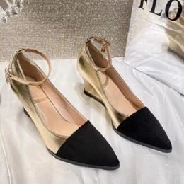 Dress Shoes Elegant Women Gold Heeled Woman Mary Jane High-heeled Pumps Party Dresses For Female 2024 Wedges Pointed Toe