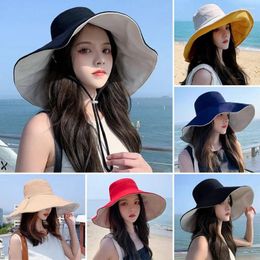 Berets Double-sided Foldable Bucket Hat For Women Girls Summer Sun Visor Fisherman Cap Anti-UV Big Brim Sunscreen Hats Caps