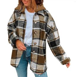 Women's Blouses Plaid Elegant Youth Woman Flannel Hooded Shacket Jacket Long Sleeve Button Down Hoodie Ladies Jackets Shirts Blusa
