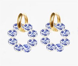 Natural Stones Ethnic Chinese style blue flower ceramic beads earrings for women fashion dangle earring arrival whole 2106166007313