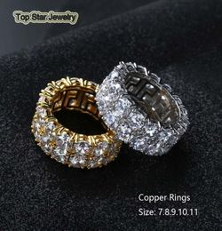 New Style Real Copper Rings Chiny 2 Rows Cubic Zirconia Punk Finger Accessories For Men HipHop Trendsetter Rock Rapper Jewellery Go5145453