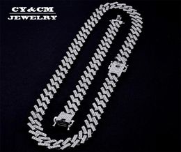 15mm Prong Miami Cuban Link Chains Necklace Hip hop Gold Silver Jewellery 2 Row Rhinestones Iced Out Necklaces Bracelet For Men3177170