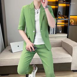 Men's Suits Summer Sets Half Sleeve Blazer Trend Solid Color Short Button Suit Shirt Shorts Loose 2 Piece Set Outfits