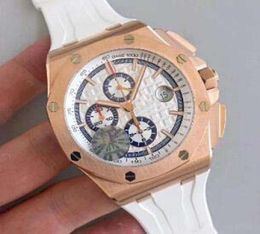 Luxury Mens Antique Watches CAL3126 Automatic Chronograph Rose Gold 316 Stainless Steel White Dial Rubber Strap 44mm Men Wristwat7589410