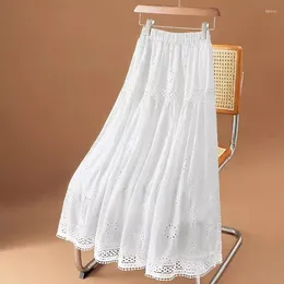 Skirts Crochet Hollow Out Cotton White Long Skirt High Waist A-Line For Women 2024 Spring Summer