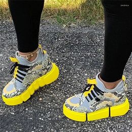 Fitness Shoes Vertvie Female Mixed Colour Fashion Spring Summer Sneakers Lace Up Platform Brand Women Snake Print Woman