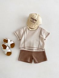 Clothing Sets 2024 Korea Baby Boy Clothes 0-3Years Born Girls Short Sleeve O-Neck Waffle Pattern Pullover T-shirt Shorts 2PCS Summer Set