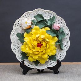 Handcraft 3D Peony Flowers Decorative Dishes Porcelain Plates Home Decor Crafts Room Decoration Accessories 240429