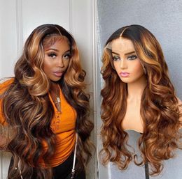 Body Wave 360 HD Highlight 13x4 Lace Front Wig Human Hair Ombre Loose Pre Plucked Glueless Frontal Wigs Brazilian Virgin Closure8187412