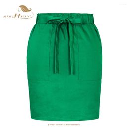 Skirts SISHION Fashion Y2K Style Lace -Up Skirt 2024 Summer Female Loose Waist Pure Colour Slim Pocket Casual VD3205 S-XL