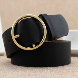 Belts Fashion Classic Round Buckle Ladies Wide Belt Womens Simple Design High Quality Female Casual Leather Belts for Jeans Pants