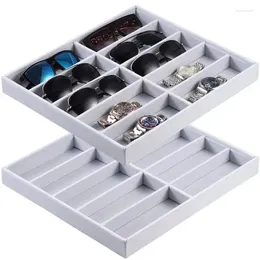 Jewelry Pouches 2Pcs Sunglasses Drawer Organizer 10-Grid Velvet Eyewear Storage Watches Display Box Glasses Holder For Drawers Vanities