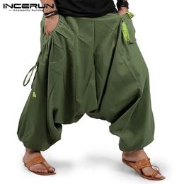 INCERUN Fashion Solid Drop Crotch Pant Men Elastic Waist Harem Pants Loose Pockets Trousers Man Streetwear Pantalones S-5XL 240429