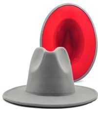 gray red Patchwork Wool Felt Jazz Fedora Hat Women Unisex Wide Brim Panama Party Trilby Cowboy Cap Men Gentleman Wedding Hat XL 222469101