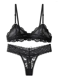 Bras Sets Varsbaby Womens Sexy Lace Bra Thong Set Unlined See-through Panty Cute Underwear Lingerie