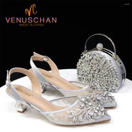 Dress Shoes African Fachion Evening And Matching Bags Italian Design Ladies Diamond Bag High-Heeled Pointed Toe Women's