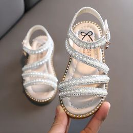 Girl Sandals Summer Fashion Kids Baby Girls Bling Rhinestone Princess Single Sandals For Little Big Girls Shoes 240415